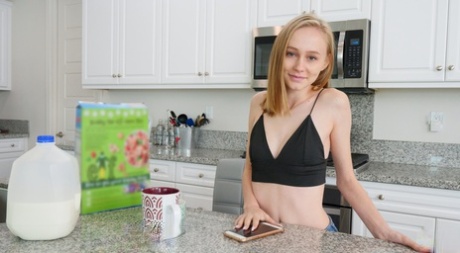 Young blonde Alicia Williams bangs her stepbrother on his bed in POV mode