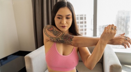 Brunette teen Jasmine Wilde teases with her perfect tits and gets fucked