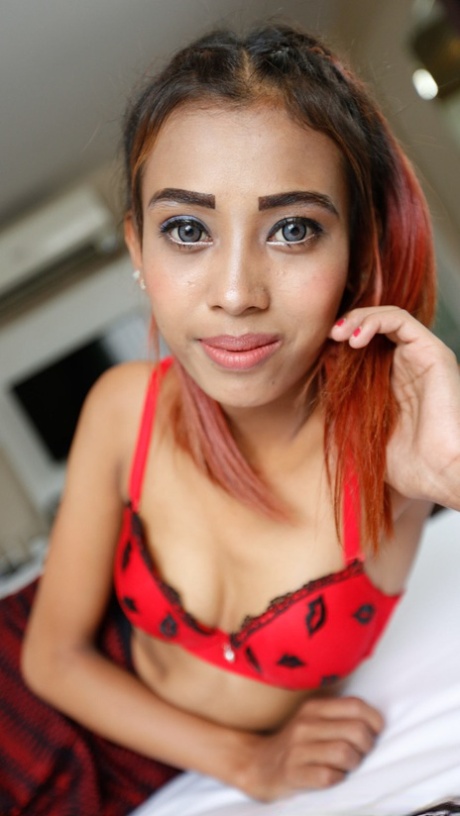 Skinny big eyed teen undresses and spreads her slim legs for a hot pounding